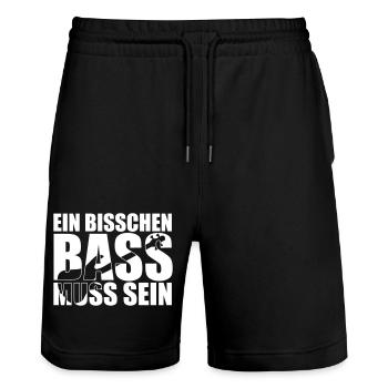 Bass Player Gift EIN BISSCHEN BASS MUSS SEIN - Stanley/Stella Unisex Bio Joggingshorts Trainer  - Schwarz - Vorne - Nik (191cm) & Marisol (170cm)