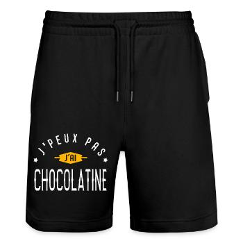 Ich kann nicht. Ich habe SCHOKOLADE. - Stanley/Stella Unisex Bio Joggingshorts Trainer  - Schwarz - Vorne - Nik (191cm) & Marisol (170cm)