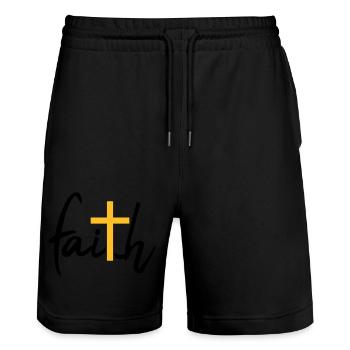 Faith Cross Faith - Stanley/Stella Trainer Unisex Organic Jogging Shorts - black - Front - Nik (191cm) & Marisol (170cm)