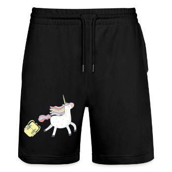 Unicorn goes to school - Stanley/Stella Trainer Unisex Organic Jogging Shorts - black - Front - Nik (191cm) & Marisol (170cm)
