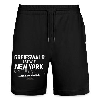 Greifswald ist wie New York - Stanley/Stella Unisex Bio Joggingshorts Trainer  - Schwarz - Vorne - Nik (191cm) & Marisol (170cm)