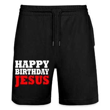 happy birthday jesus - Short de jogging bio TRAINER Stanley/Stella unisexe - noir - Devant - Nik (191cm) & Marisol (170cm)