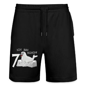 Lachende Robbe auf Fels - 7. Geburtstag - Stanley/Stella Unisex Bio Joggingshorts Trainer  - Schwarz - Vorne - Nik (191cm) & Marisol (170cm)