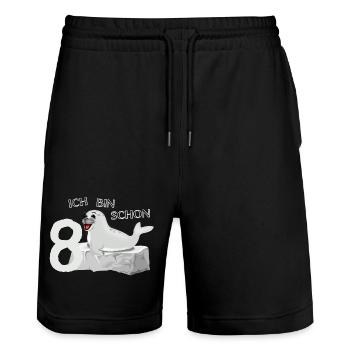 Lachende Robbe auf Fels - 8. Geburtstag - Stanley/Stella Unisex Bio Joggingshorts Trainer  - Schwarz - Vorne - Nik (191cm) & Marisol (170cm)