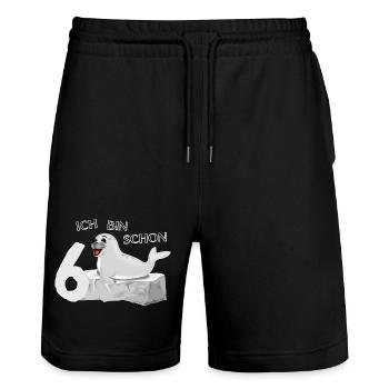Lachende Robbe auf Fels - 6. Geburtstag - Stanley/Stella Unisex Bio Joggingshorts Trainer  - Schwarz - Vorne - Nik (191cm) & Marisol (170cm)