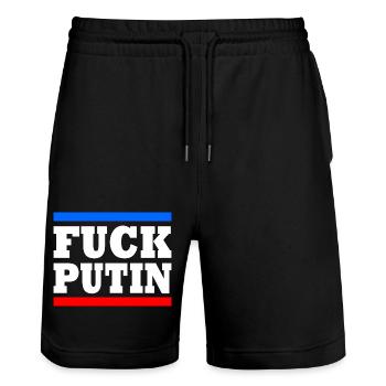 Fuck putin - Stanley/Stella Trainer Unisex Organic Jogging Shorts - black - Front - Nik (191cm) & Marisol (170cm)