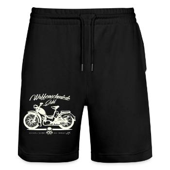 Simson SR2 - DDR Ostalgie Kultmoped - Stanley/Stella Unisex Bio Joggingshorts Trainer  - Schwarz - Vorne - Nik (191cm) & Marisol (170cm)