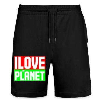 Ich liebe meinen Planeten - Stanley/Stella Unisex Bio Joggingshorts Trainer  - Schwarz - Vorne - Nik (191cm) & Marisol (170cm)