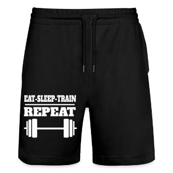 Krafttraining Fitness Sportler Muskel Bodybuilder - Stanley/Stella Unisex Bio Joggingshorts Trainer  - Schwarz - Vorne - Nik (191cm) & Marisol (170cm)