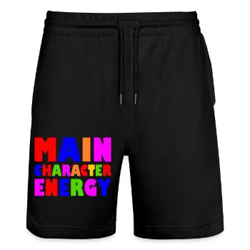 Main character energy - Stanley/Stella Trainer Unisex Organic Jogging Shorts - black - Front - Nik (191cm) & Marisol (170cm)