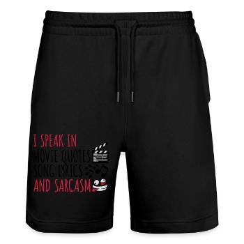 parler des paroles et du sarcasme - Short de jogging bio TRAINER Stanley/Stella unisexe - noir - Devant - Nik (191cm) & Marisol (170cm)