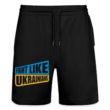 fight like ukrainians quote - Stanley/Stella Trainer Unisex Organic Jogging Shorts - black - Front - Nik (191cm) & Marisol (170cm)