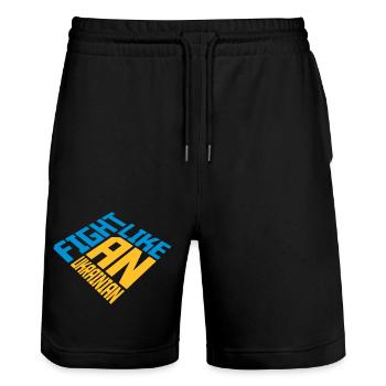 fight like ukrainians quote - Stanley/Stella Trainer Unisex Organic Jogging Shorts - black - Front - Nik (191cm) & Marisol (170cm)