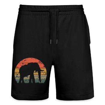 Elefant Retro Silhouette Tierwelt Elefantenliebhaber - Stanley/Stella Unisex Bio Joggingshorts Trainer  - Schwarz - Vorne - Nik (191cm) & Marisol (170cm)