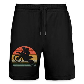 Retro Motocross Dirt Bike Rider Enduro Motor Bike - Stanley/Stella Trainer Unisex Organic Jogging Shorts - black - Front - Nik (191cm) & Marisol (170cm)