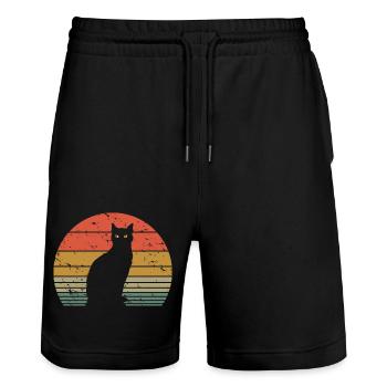 Cute Cat Retro Silhouette Cat Lover & Owner Gift - Stanley/Stella Trainer Unisex Organic Jogging Shorts - black - Front - Nik (191cm) & Marisol (170cm)