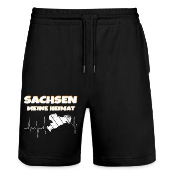 Sachsen meine Heimat - Stanley/Stella Unisex Bio Joggingshorts Trainer  - Schwarz - Vorne - Nik (191cm) & Marisol (170cm)