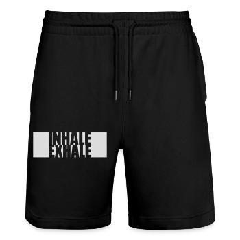 inhale exhale yoga quote - Stanley/Stella Trainer Unisex Organic Jogging Shorts - black - Front - Nik (191cm) & Marisol (170cm)