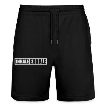 inhale exhale yoga quote - Stanley/Stella Trainer Unisex Organic Jogging Shorts - black - Front - Nik (191cm) & Marisol (170cm)