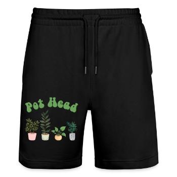 Blumentopf Pot Head lustiger Spruch Blumen Pflanze - Stanley/Stella Unisex Bio Joggingshorts Trainer  - Schwarz - Vorne - Nik (191cm) & Marisol (170cm)