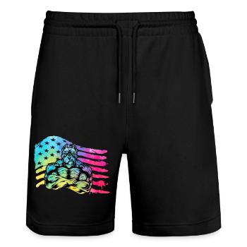 Pitbull USA - Stanley/Stella Unisex Bio Joggingshorts Trainer  - Schwarz - Vorne - Nik (191cm) & Marisol (170cm)