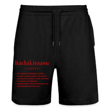 Japanese Definition - Stanley/Stella Trainer Unisex Organic Jogging Shorts - black - Front - Nik (191cm) & Marisol (170cm)