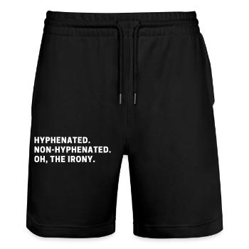 Hyphenated Non Hyphenated Oh The Irony - Stanley/Stella Trainer Unisex Organic Jogging Shorts - black - Front - Nik (191cm) & Marisol (170cm)