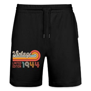 1944 Birthday Born in 1944 - Stanley/Stella Trainer Unisex Organic Jogging Shorts - black - Front - Nik (191cm) & Marisol (170cm)