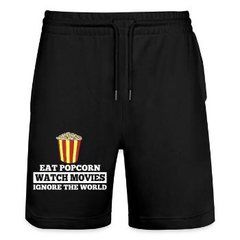 Mangez du pop-corn, regardez des films, ignorez le monde... - Short de jogging bio TRAINER Stanley/Stella unisexe - noir - Devant - Nik (191cm) & Marisol (170cm)