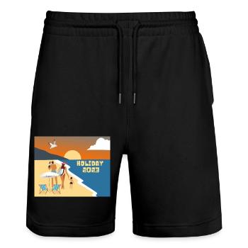 Holiday Start 2023 Water Sand - Stanley/Stella Trainer Unisex Organic Jogging Shorts - black - Front - Nik (191cm) & Marisol (170cm)