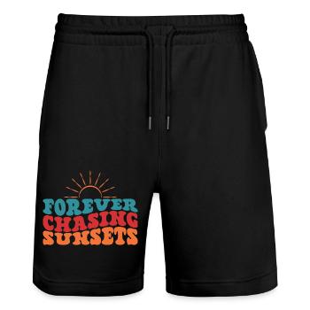 Forever Chasing Sunsets Sun Summer Beach Holidays - Stanley/Stella Trainer Unisex Organic Jogging Shorts - black - Front - Nik (191cm) & Marisol (170cm)