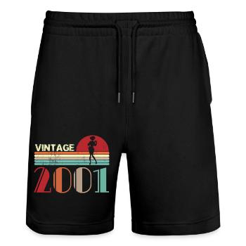 Jahrgang 2001 Geburtstag Retro Sonnenuntergang Design - Stanley/Stella Unisex Bio Joggingshorts Trainer  - Schwarz - Vorne - Nik (191cm) & Marisol (170cm)
