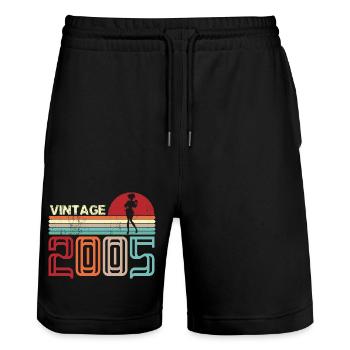 Vintage 2005 Geburtstag Retro Sonnenuntergang Design - Stanley/Stella Unisex Bio Joggingshorts Trainer  - Schwarz - Vorne - Nik (191cm) & Marisol (170cm)