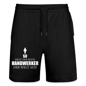 Handwerker Handyman Handwerk Werkzeug Baustelle - Stanley/Stella Unisex Bio Joggingshorts Trainer  - Schwarz - Vorne - Nik (191cm) & Marisol (170cm)