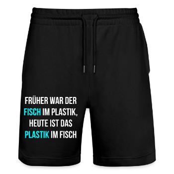 Fische Umweltschutz - Stanley/Stella Unisex Bio Joggingshorts Trainer  - Schwarz - Vorne - Nik (191cm) & Marisol (170cm)