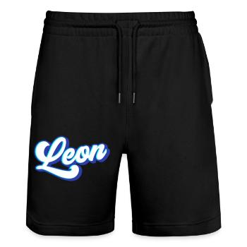 Leon | Farben änderbar - Stanley/Stella Unisex Bio Joggingshorts Trainer  - Schwarz - Vorne - Nik (191cm) & Marisol (170cm)
