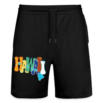 Gift Idea Graphic Design Map Islands of Hawaii - Stanley/Stella Trainer Unisex Organic Jogging Shorts - black - Front - Nik (191cm) & Marisol (170cm)
