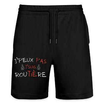 Ich kann nicht, ich bin Straße - Stanley/Stella Unisex Bio Joggingshorts Trainer  - Schwarz - Vorne - Nik (191cm) & Marisol (170cm)