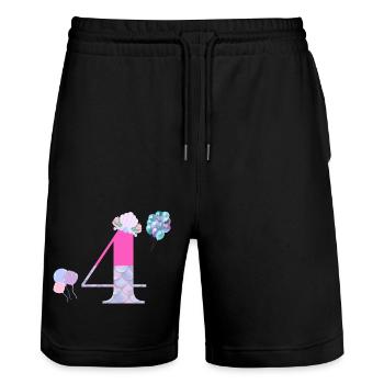 4th birthday mermaid - Stanley/Stella Trainer Unisex Organic Jogging Shorts - black - Front - Nik (191cm) & Marisol (170cm)
