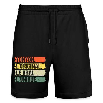 Tonton l' original le vrai cadeau pour oncle rétro - Short de jogging bio TRAINER Stanley/Stella unisexe - noir - Devant - Nik (191cm) & Marisol (170cm)