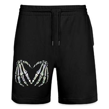 Skeleton Hands Heart | Spooky & stylish design - Stanley/Stella Trainer Unisex Organic Jogging Shorts - black - Front - Nik (191cm) & Marisol (170cm)
