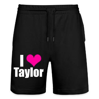 J’aime Taylor avec cœur, je coeur Taylor - Short de jogging bio TRAINER Stanley/Stella unisexe - noir - Devant - Nik (191cm) & Marisol (170cm)