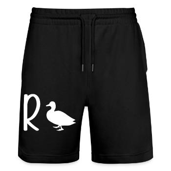 Rente Ente Wortwitz Wortspiel Bürohumor - Stanley/Stella Unisex Bio Joggingshorts Trainer  - Schwarz - Vorne - Nik (191cm) & Marisol (170cm)