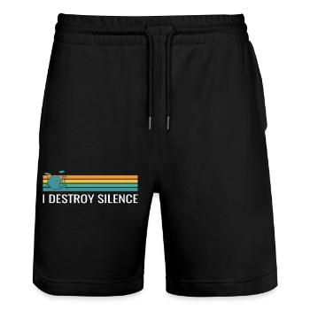 Batteur Rétro Je détruis le silence Dictons - Short de jogging bio TRAINER Stanley/Stella unisexe - noir - Devant - Nik (191cm) & Marisol (170cm)