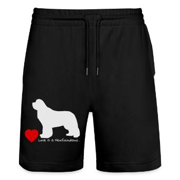 Love is a Newfoundland 003 - Stanley/Stella Unisex Bio Joggingshorts Trainer  - Schwarz - Vorne - Nik (191cm) & Marisol (170cm)