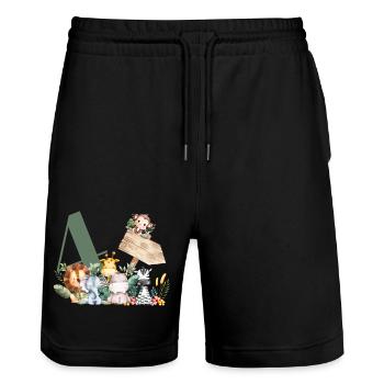 Personalisierte Safari zum 4. Geburtstag - Stanley/Stella Unisex Bio Joggingshorts Trainer  - Schwarz - Vorne - Nik (191cm) & Marisol (170cm)
