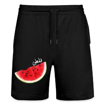 This Is Not a Watermelon Palestine Collection - Stanley/Stella Trainer Unisex Organic Jogging Shorts - black - Front - Nik (191cm) & Marisol (170cm)