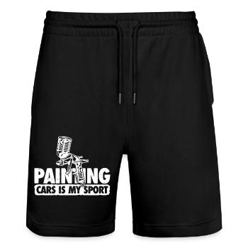 Peindre des voitures est mon sport - cadeau de laque automobile - Short de jogging bio TRAINER Stanley/Stella unisexe - noir - Devant - Nik (191cm) & Marisol (170cm)