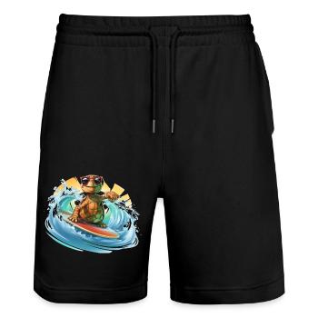 Surfende Schildkröte - Stanley/Stella Unisex Bio Joggingshorts Trainer  - Schwarz - Vorne - Nik (191cm) & Marisol (170cm)