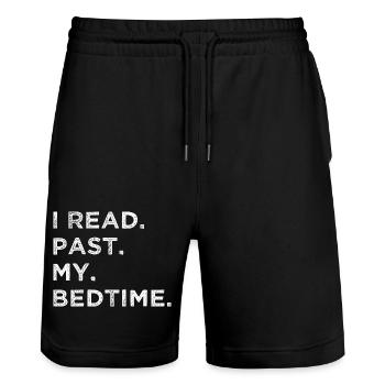 book statement art happy book keeper shirt - Stanley/Stella Unisex Bio Joggingshorts Trainer  - Schwarz - Vorne - Nik (191cm) & Marisol (170cm)